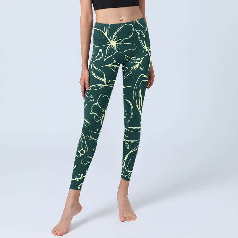 Large Floral Petals Print Gym Leggings Women's Yoga Pants - Image 6