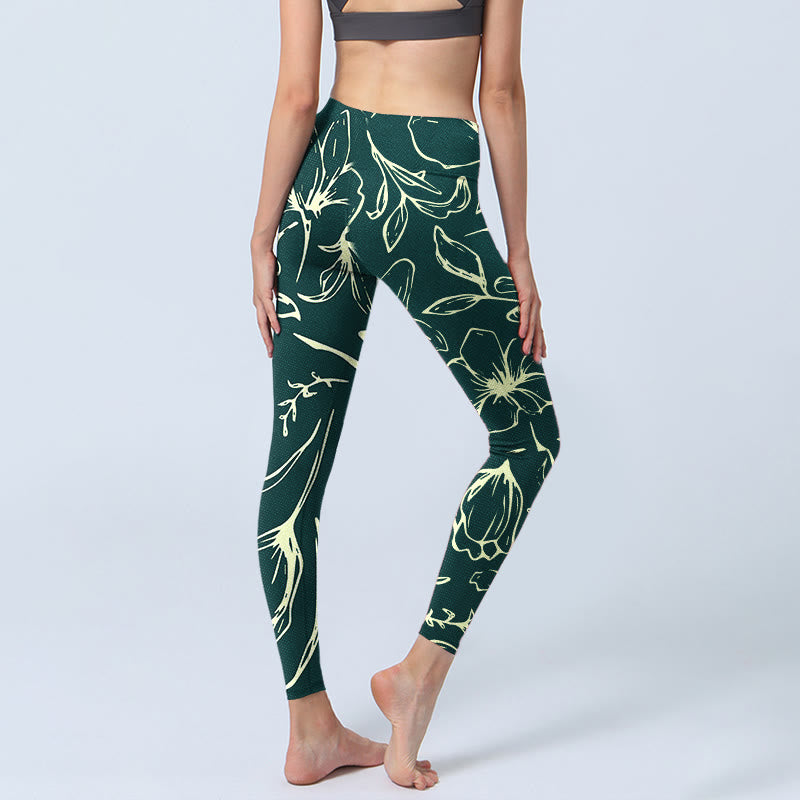 Large Floral Petals Print Gym Leggings Women's Yoga Pants - Image 5
