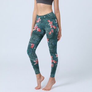 Red Koi Fish Water Ripple Print Gym Leggings Women's Yoga Pants