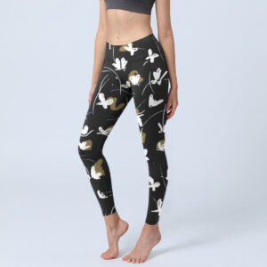 White Butterflies Print Gym Leggings Women's Yoga Pants