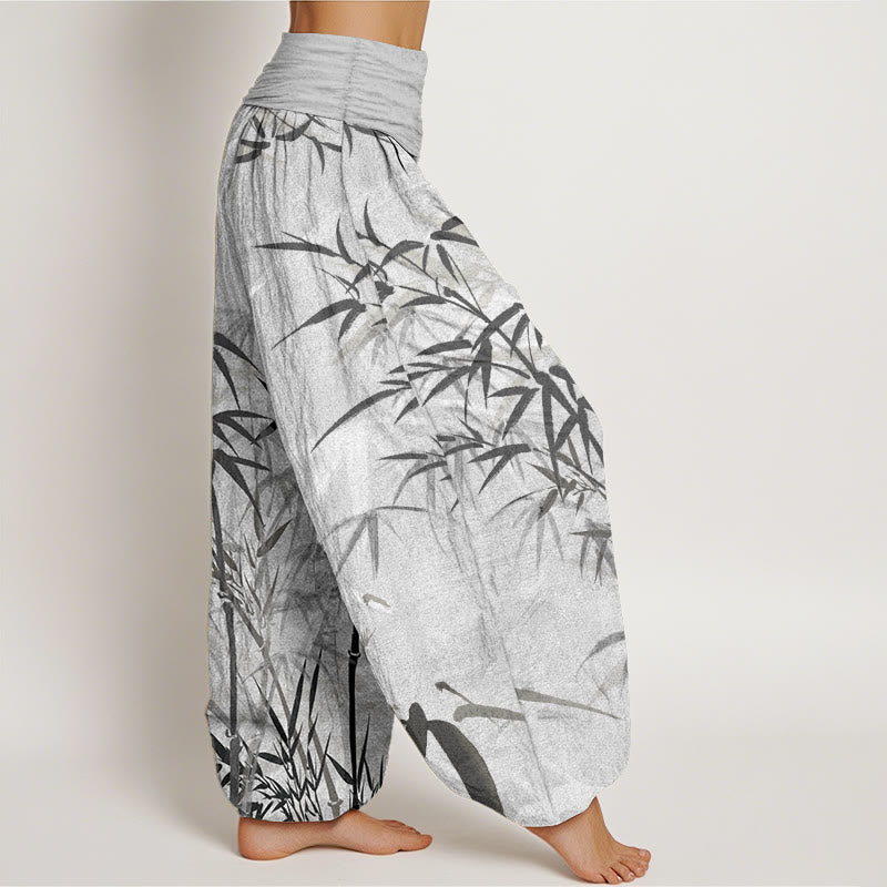 Pure Cotton Casual Bamboo Leaves Women's Elastic Waist Harem Pants - Image 3