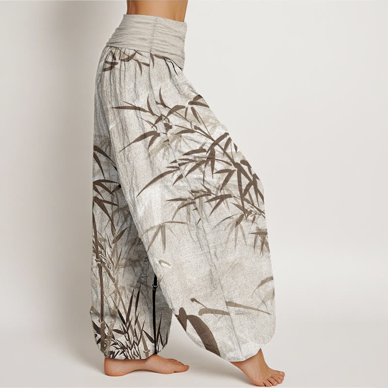 Pure Cotton Casual Bamboo Leaves Women's Elastic Waist Harem Pants - Image 8