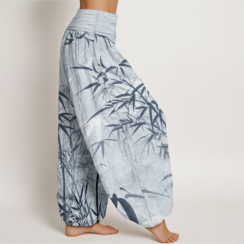 Pure Cotton Casual Bamboo Leaves Women's Elastic Waist Harem Pants - Image 11