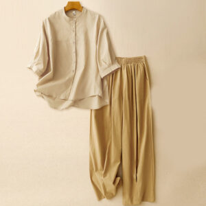 2pcs Women's Three-quarter Sleeve Shirt Harem Pants Meditation Clothing Set