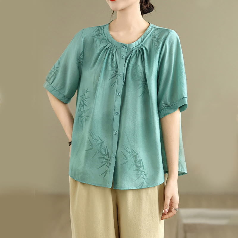 2pcs Casual Women's Short Sleeve Shirt Harem Pants Meditation Clothing Set - Image 5