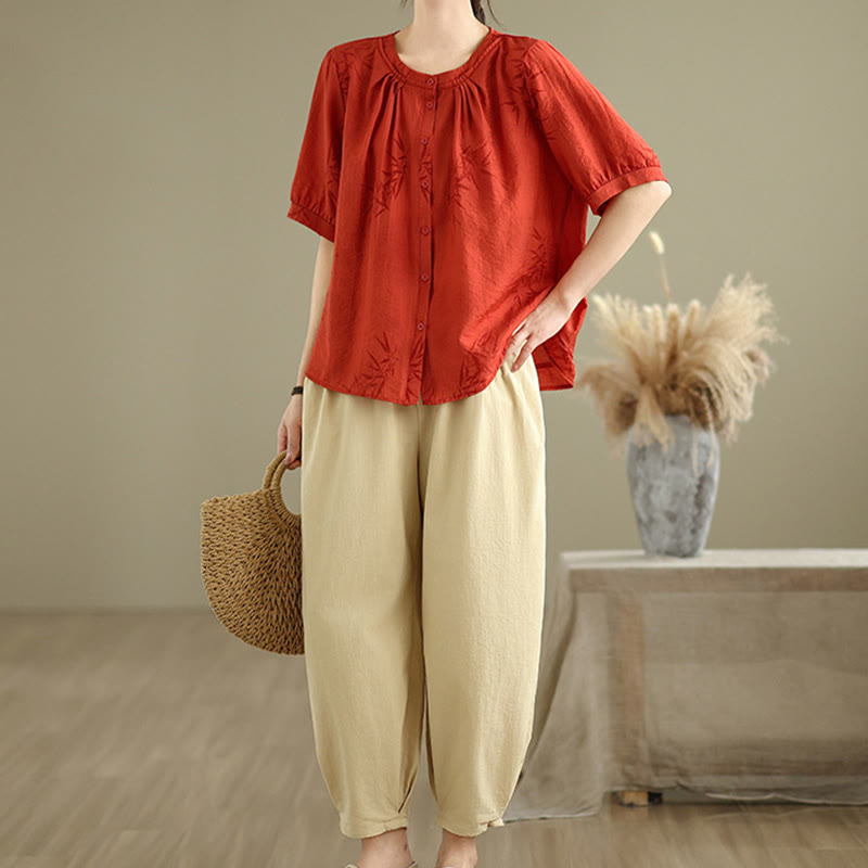 2pcs Casual Women's Short Sleeve Shirt Harem Pants Meditation Clothing Set - Image 11