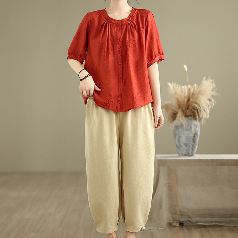 2pcs Casual Women's Short Sleeve Shirt Harem Pants Meditation Clothing Set - Image 8