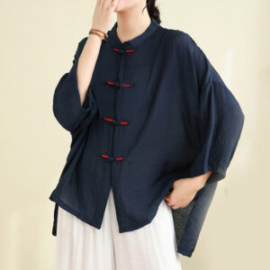 2pcs Casual Women's Frog Button Shirt Loose Pants Meditation Clothing Set - Image 6