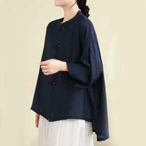 2pcs Casual Women's Frog Button Shirt Loose Pants Meditation Clothing Set - Image 3