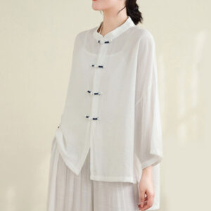 2pcs Casual Women's Frog Button Shirt Loose Pants Meditation Clothing Set - Image 13