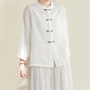 2pcs Casual Women's Frog Button Shirt Loose Pants Meditation Clothing Set - Image 12