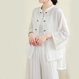 2pcs Casual Women's Frog Button Shirt Loose Pants Meditation Clothing Set - Image 10