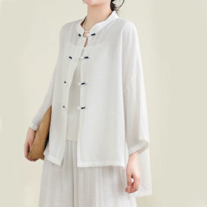 2pcs Casual Women's Frog Button Shirt Loose Pants Meditation Clothing Set - Image 15