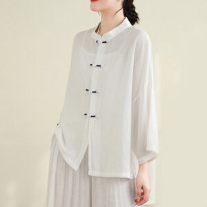 2pcs Casual Women's Frog Button Shirt Loose Pants Meditation Clothing Set - Image 17