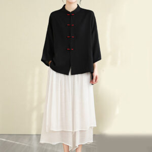 2pcs Casual Women's Frog Button Shirt Loose Pants Meditation Clothing Set - Image 20