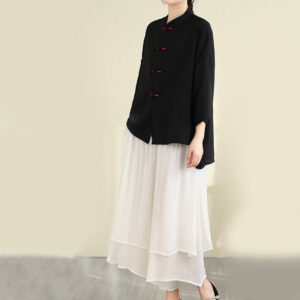 2pcs Casual Women's Frog Button Shirt Loose Pants Meditation Clothing Set - Image 23