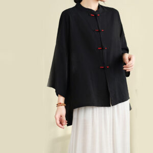 2pcs Casual Women's Frog Button Shirt Loose Pants Meditation Clothing Set - Image 25