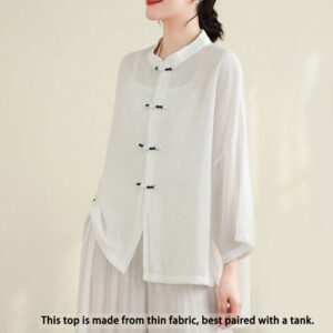 2pcs Casual Women's Frog Button Shirt Loose Pants Meditation Clothing Set - Image 8