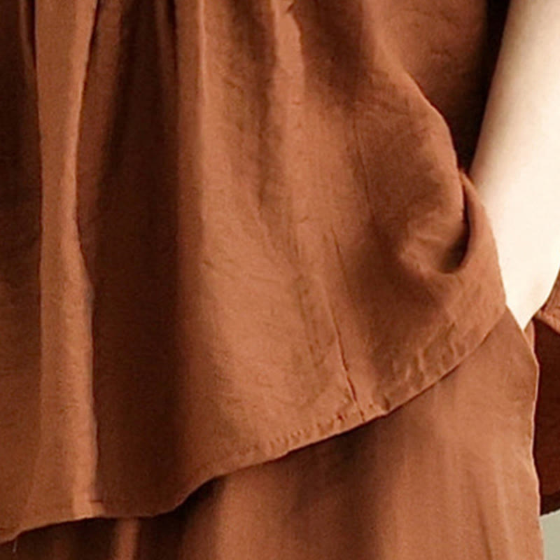 2pcs Casual Women's Stand Collar Shirt Loose Pants Meditation Clothing Set - Image 5