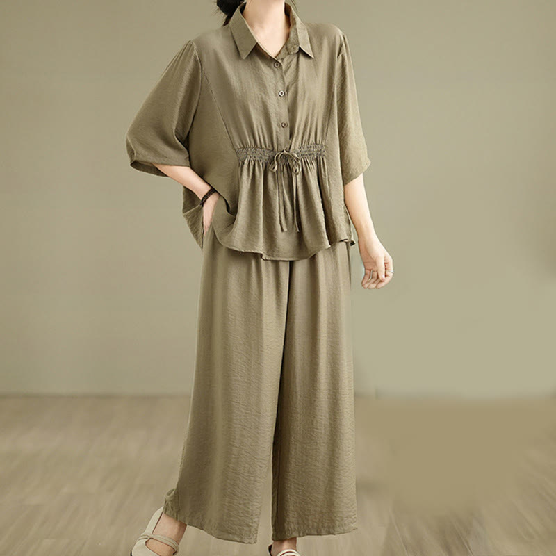 2pcs Casual Women's Stand Collar Shirt Loose Pants Meditation Clothing Set - Image 18