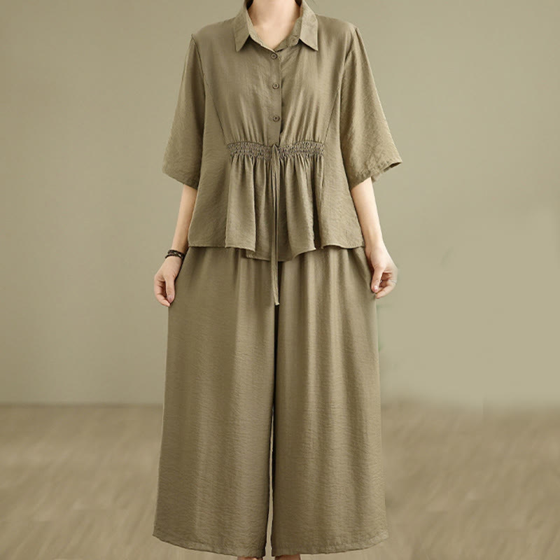 2pcs Casual Women's Stand Collar Shirt Loose Pants Meditation Clothing Set - Image 13