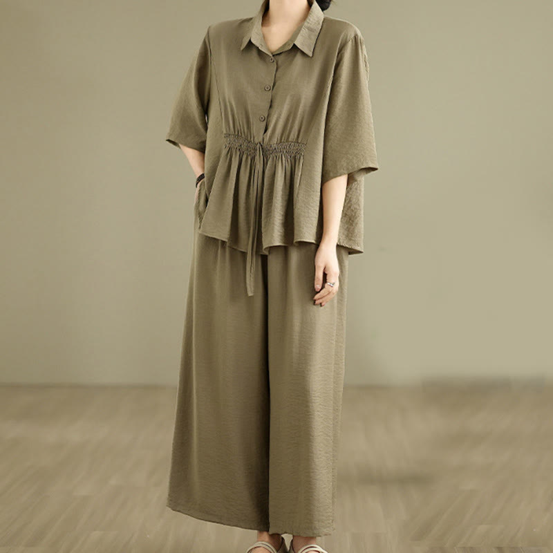 2pcs Casual Women's Stand Collar Shirt Loose Pants Meditation Clothing Set - Image 14