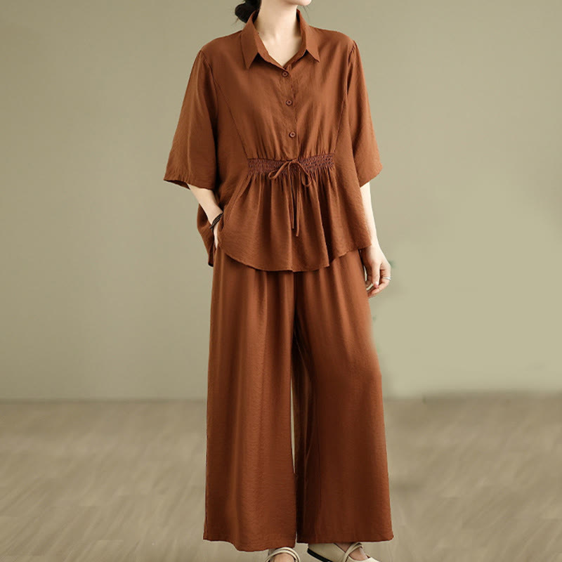 2pcs Casual Women's Stand Collar Shirt Loose Pants Meditation Clothing Set - Image 12