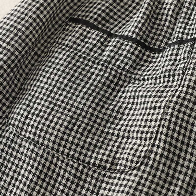 Plaid Pattern Drawstring Women's Cotton Linen Harem Pants With Pockets - Image 7