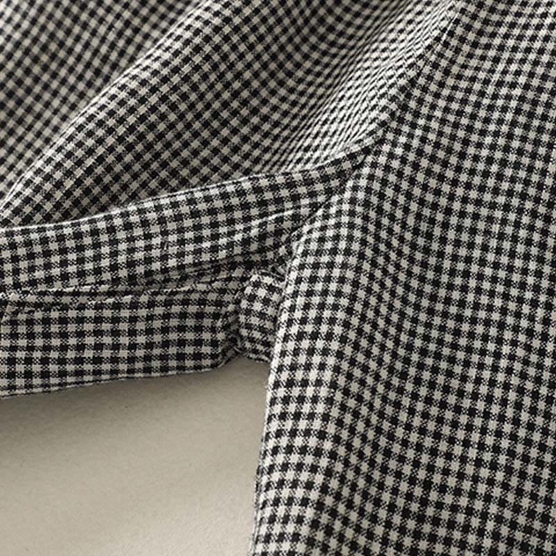 Plaid Pattern Drawstring Women's Cotton Linen Harem Pants With Pockets - Image 8