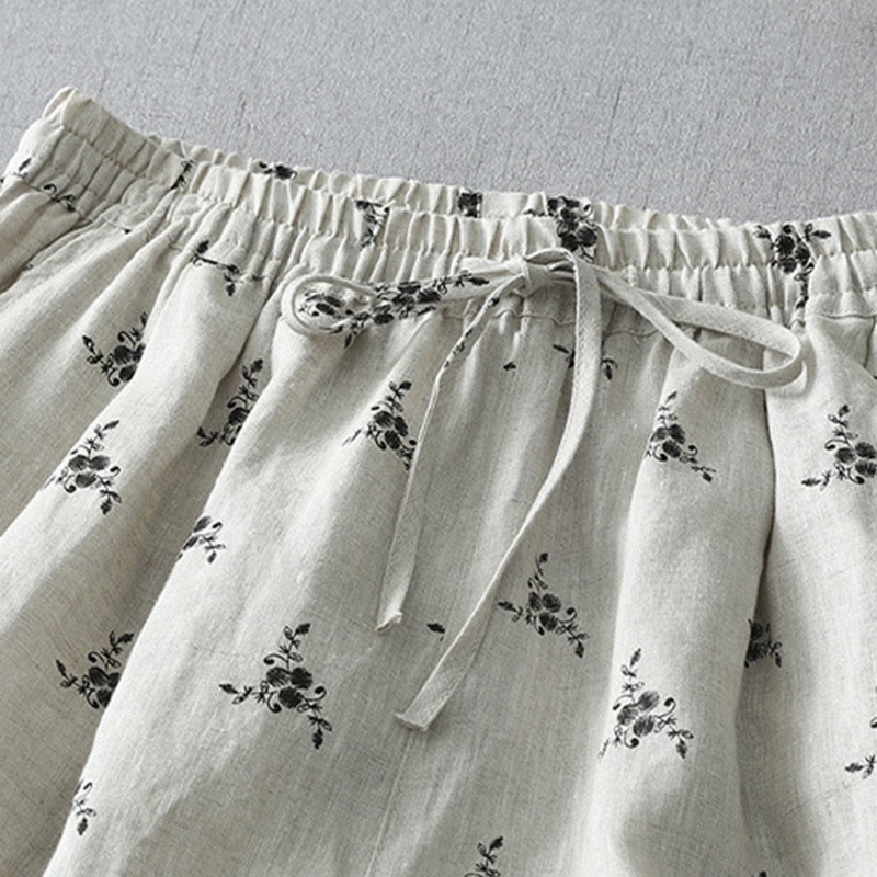 Polka Dot Floral Pattern Pattern Women's Cotton Linen Harem Pants With Pockets - Image 4