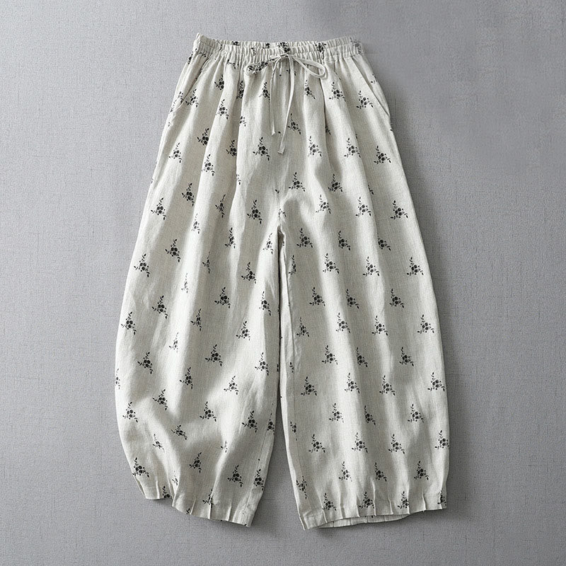 Polka Dot Floral Pattern Pattern Women's Cotton Linen Harem Pants With Pockets