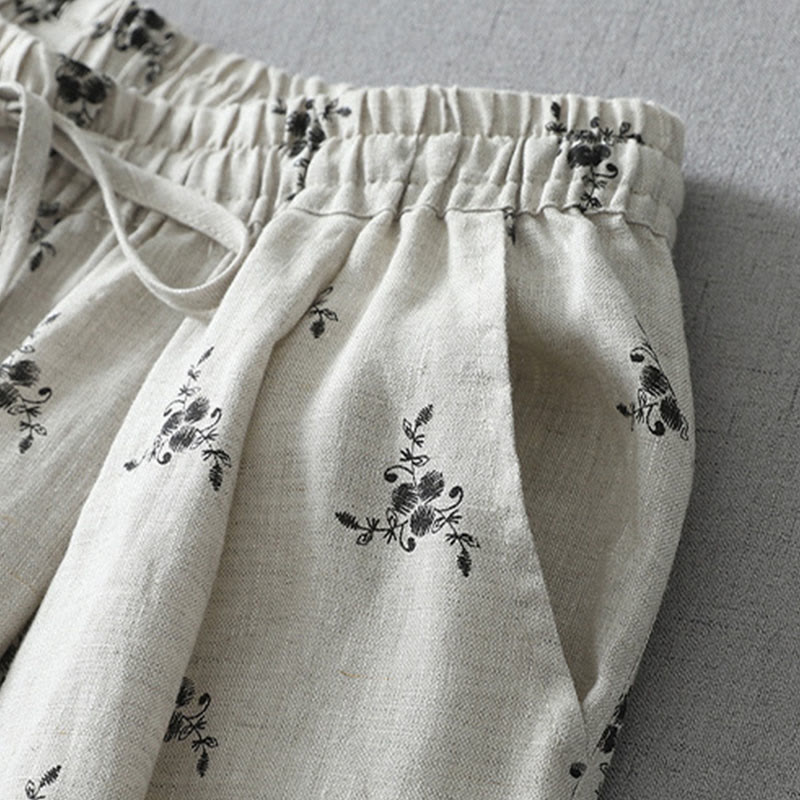 Polka Dot Floral Pattern Pattern Women's Cotton Linen Harem Pants With Pockets - Image 2