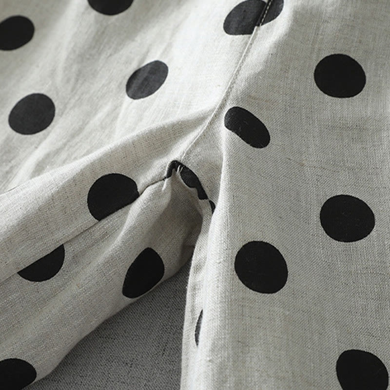 Polka Dot Floral Pattern Pattern Women's Cotton Linen Harem Pants With Pockets - Image 11