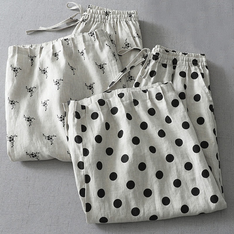 Polka Dot Floral Pattern Pattern Women's Cotton Linen Harem Pants With Pockets - Image 16