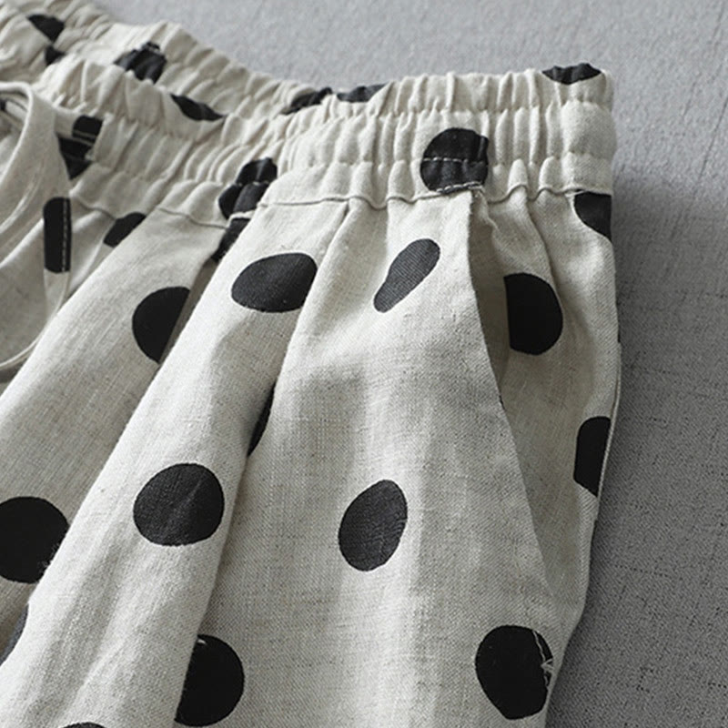 Polka Dot Floral Pattern Pattern Women's Cotton Linen Harem Pants With Pockets - Image 10