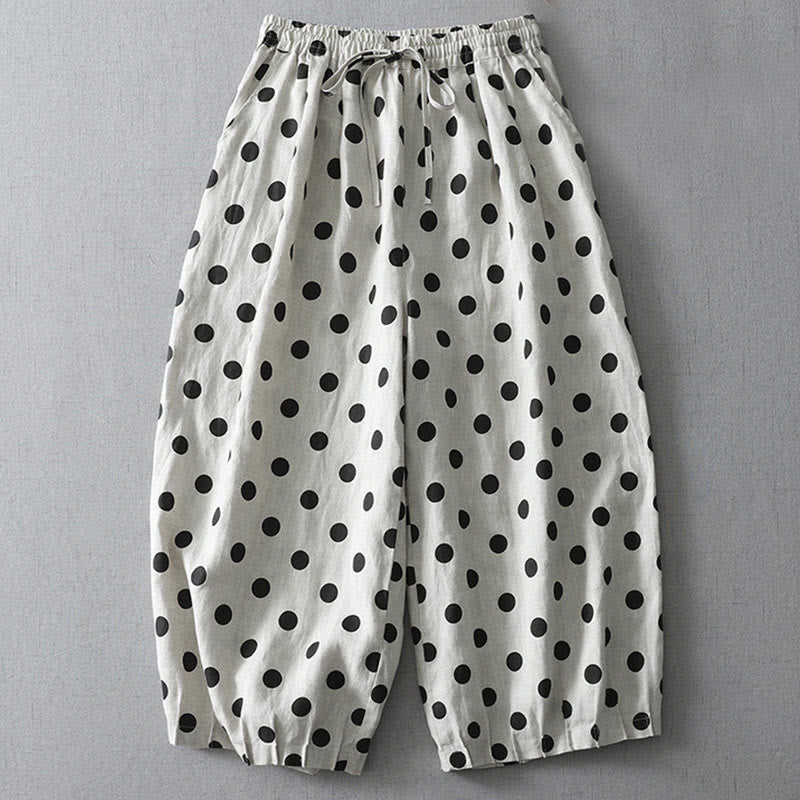 Polka Dot Floral Pattern Pattern Women's Cotton Linen Harem Pants With Pockets - Image 5