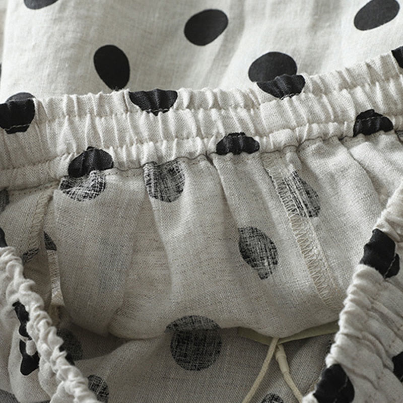 Polka Dot Floral Pattern Pattern Women's Cotton Linen Harem Pants With Pockets - Image 12