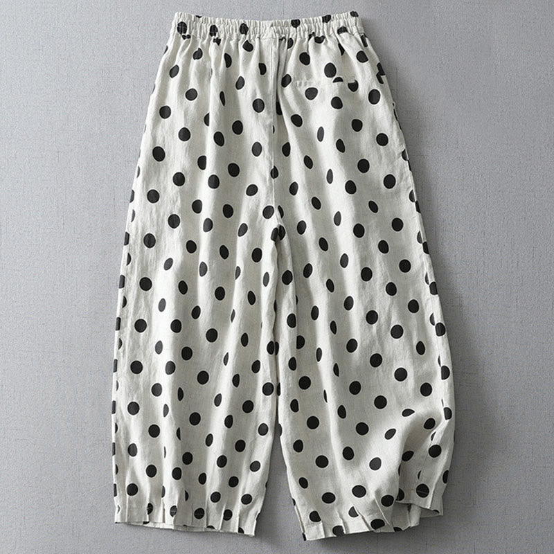 Polka Dot Floral Pattern Pattern Women's Cotton Linen Harem Pants With Pockets - Image 6