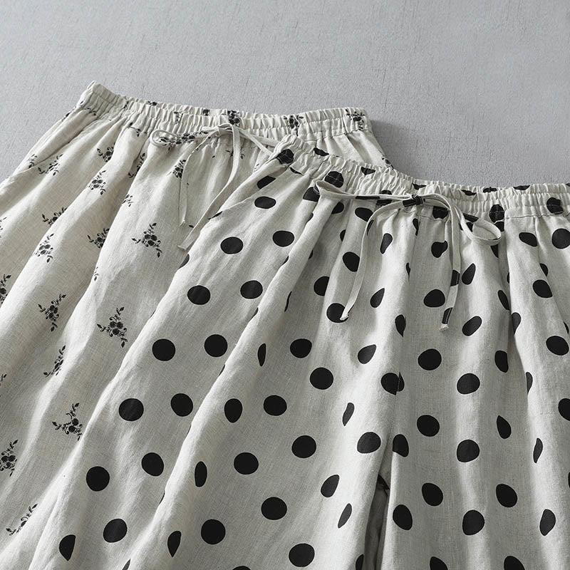 Polka Dot Floral Pattern Pattern Women's Cotton Linen Harem Pants With Pockets - Image 17