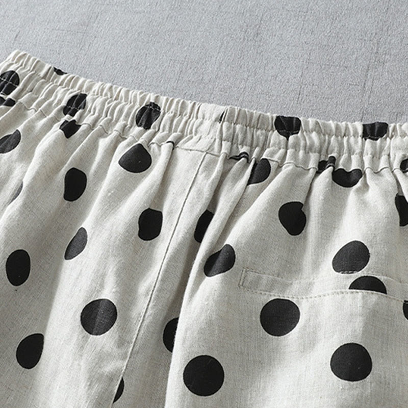 Polka Dot Floral Pattern Pattern Women's Cotton Linen Harem Pants With Pockets - Image 9
