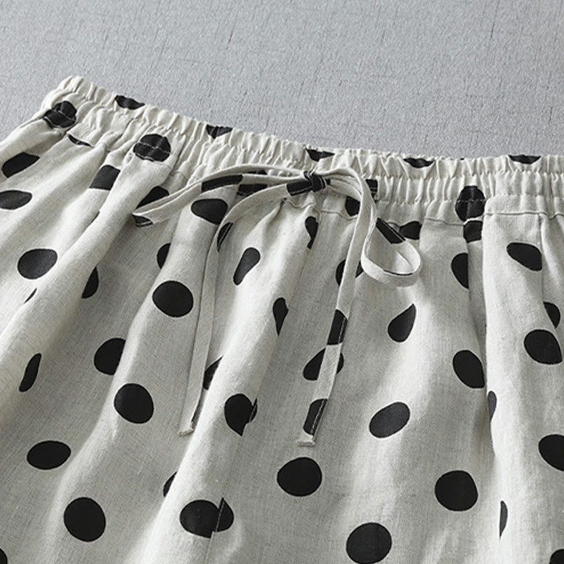 Polka Dot Floral Pattern Pattern Women's Cotton Linen Harem Pants With Pockets - Image 14