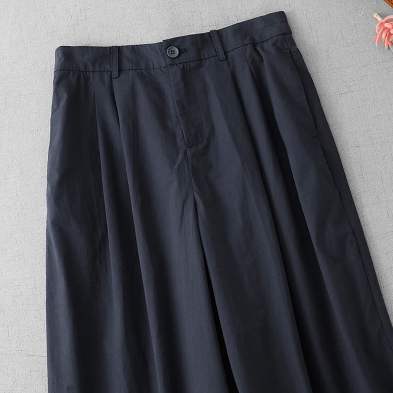 Casual Plain High Waist Women's Polyester 7-8 Length Wide Leg Pants With Pockets - Image 2