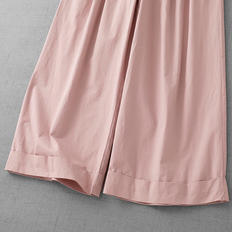 Casual Plain High Waist Women's Polyester 7-8 Length Wide Leg Pants With Pockets - Image 10