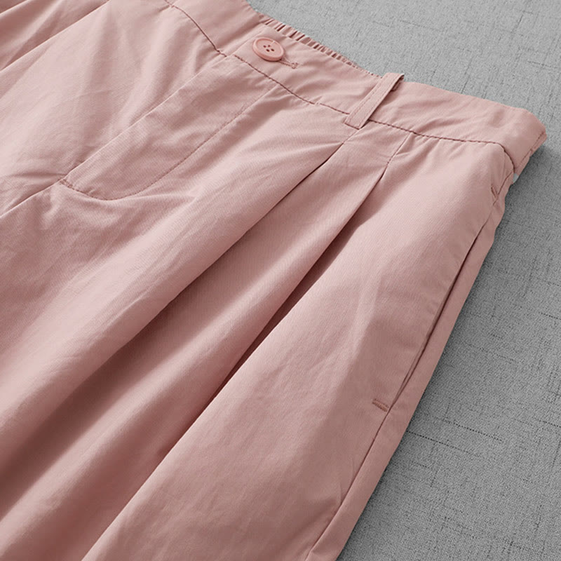 Casual Plain High Waist Women's Polyester 7-8 Length Wide Leg Pants With Pockets - Image 8