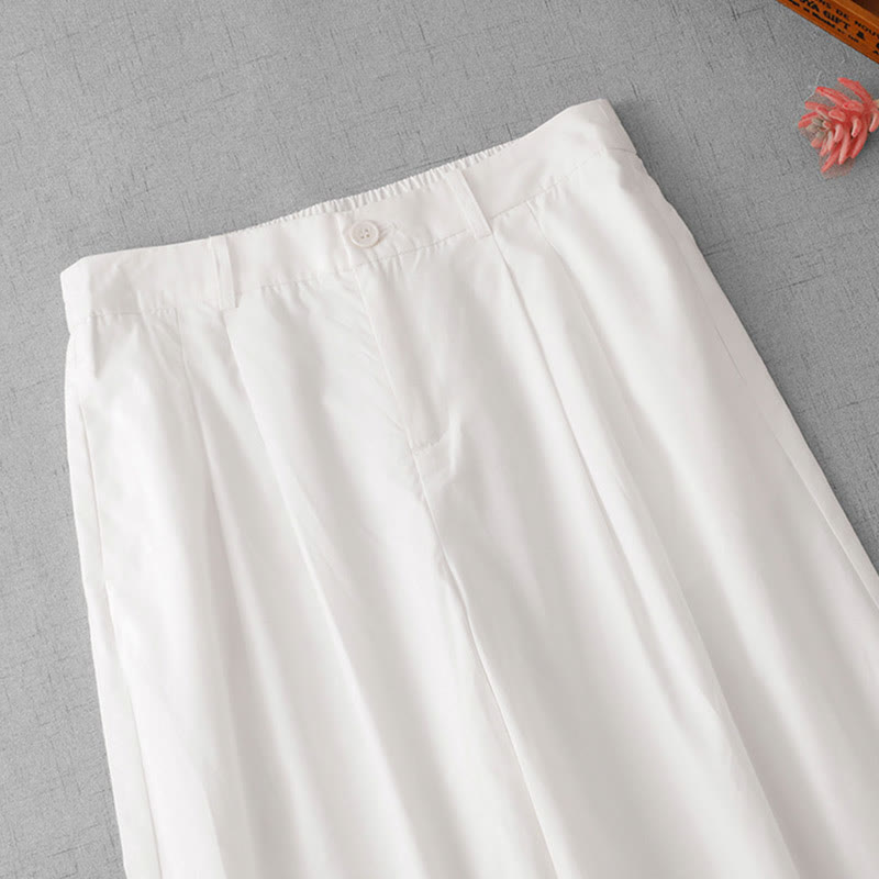 Casual Plain High Waist Women's Polyester 7-8 Length Wide Leg Pants With Pockets - Image 17
