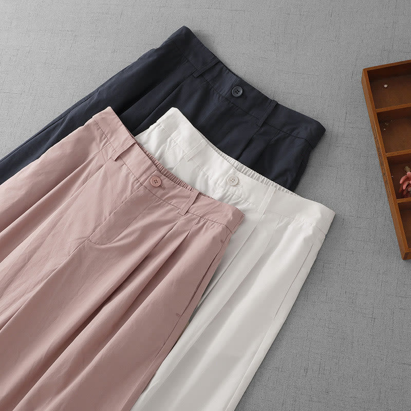 Casual Plain High Waist Women's Polyester 7-8 Length Wide Leg Pants With Pockets - Image 20