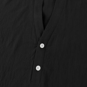 Solid Summer Short Sleeve Half Buttons Linen Men's Shirt - Image 4