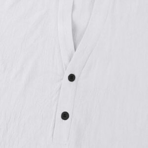 Solid Summer Short Sleeve Half Buttons Linen Men's Shirt - Image 10