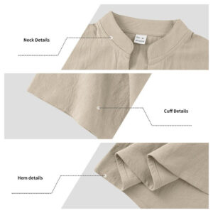 Solid Summer Short Sleeve Half Buttons Linen Men's Shirt - Image 18