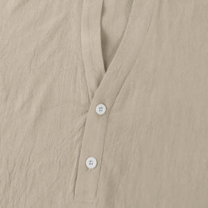 Solid Summer Short Sleeve Half Buttons Linen Men's Shirt - Image 16
